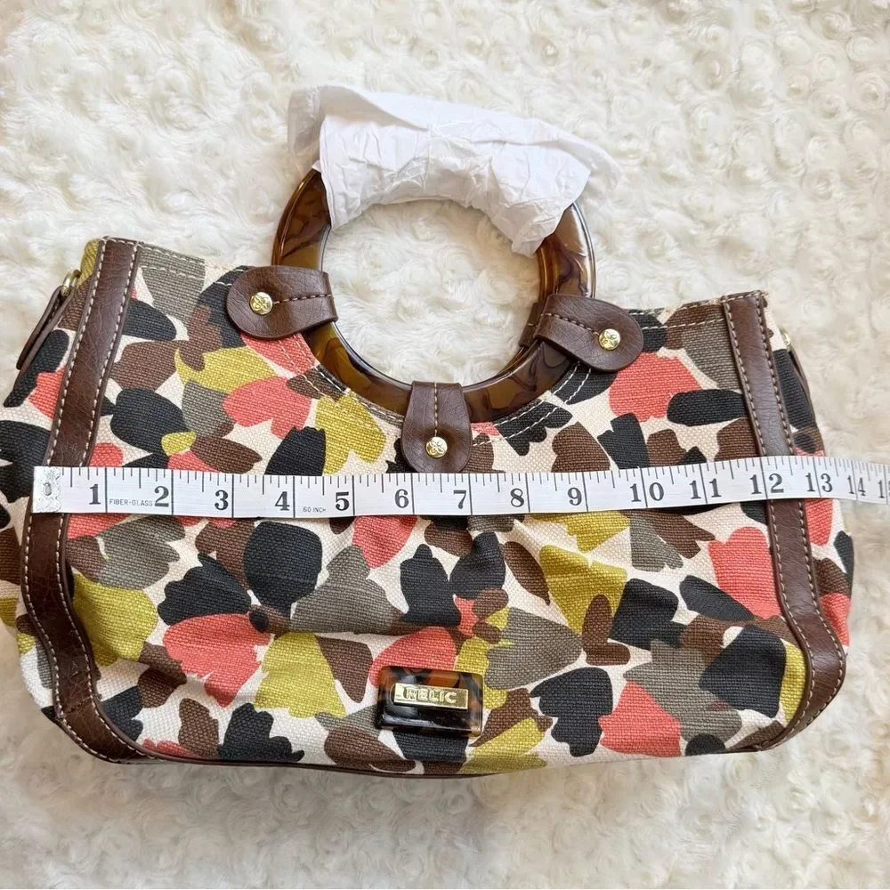 Relic Colorful Floral Fabric Faux Leather Ring Handle Handbag New no strap